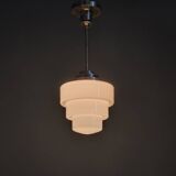 Art Deco Pendant Light with Opaline Glass Shade, Czechoslovakia 1930s