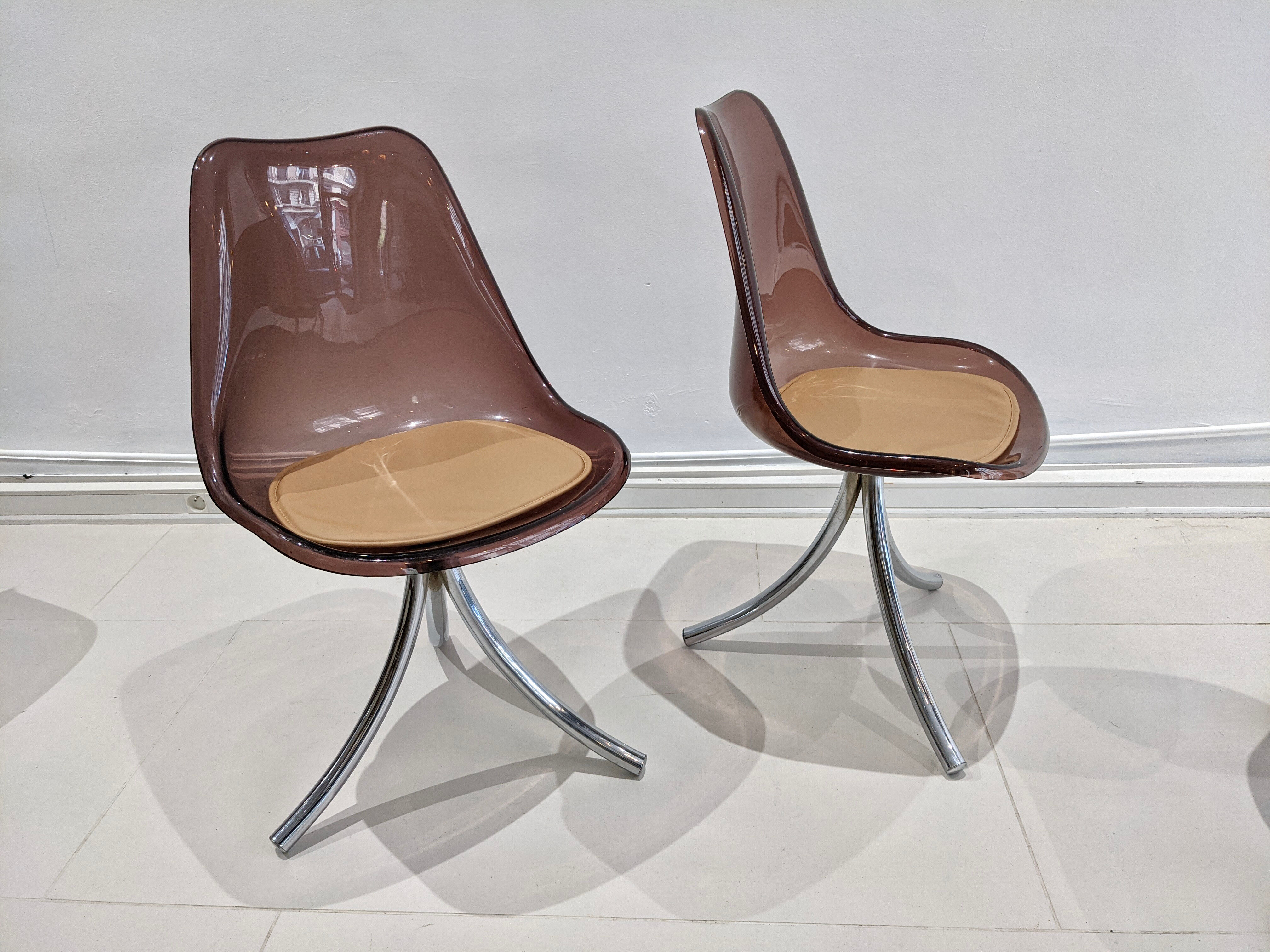 Lot of 4 chairs smoked plexiglass 1970