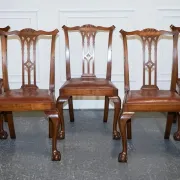 Chippendale Style Dining Chairs with Leather Seats, Set of 5