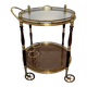 Oval Rolling Table in Brass and Mahogany with Openwork Gallery and Bottle Holder