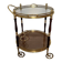 Oval Rolling Table in Brass and Mahogany with Openwork Gallery and Bottle Holder
