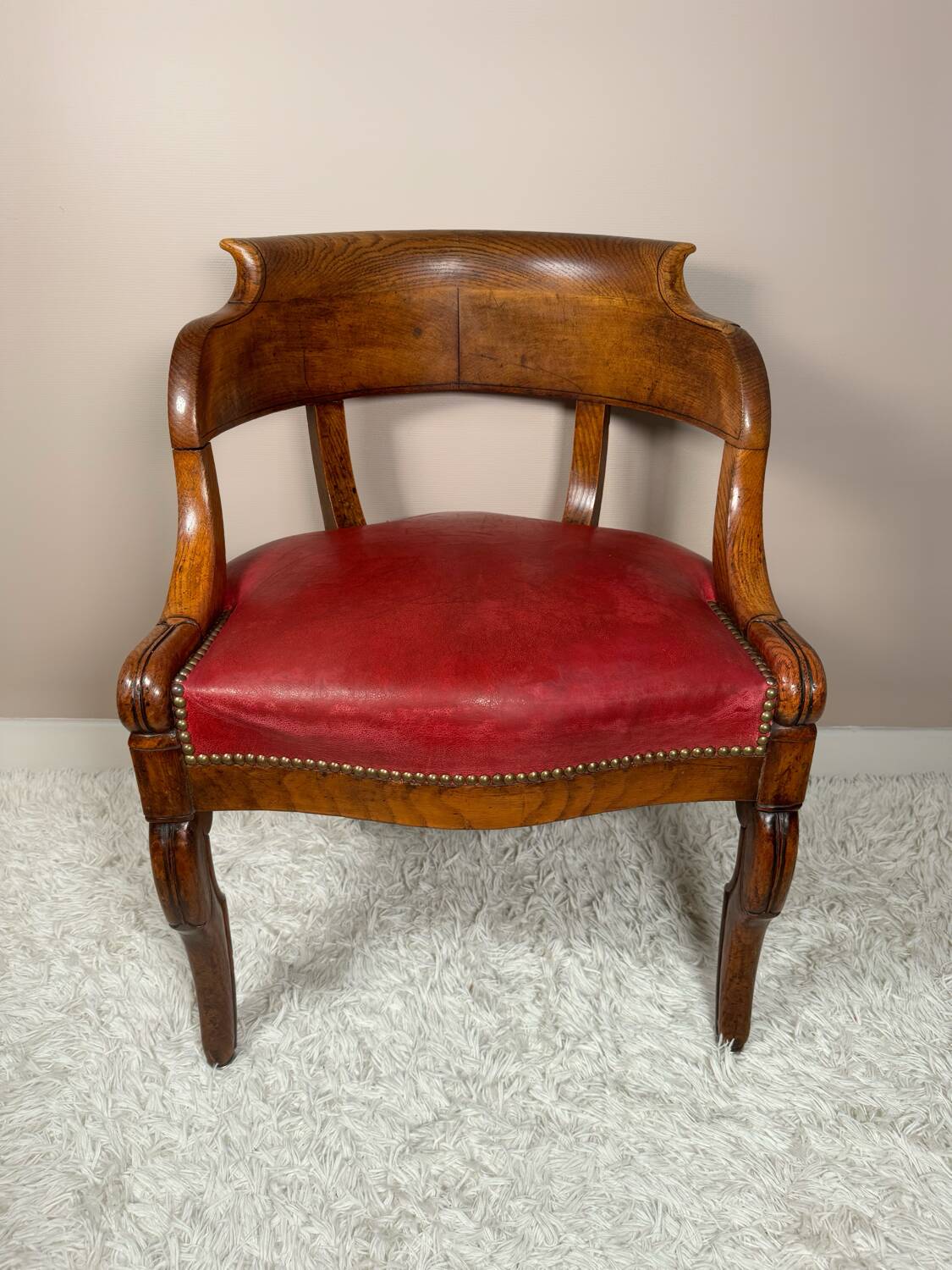 Office armchair 19th Restoration style wood and leather