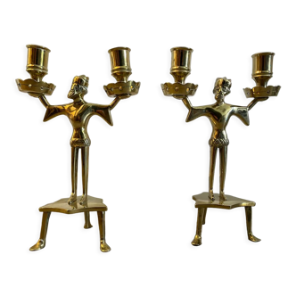Pair of tripod candlesticks late XIX