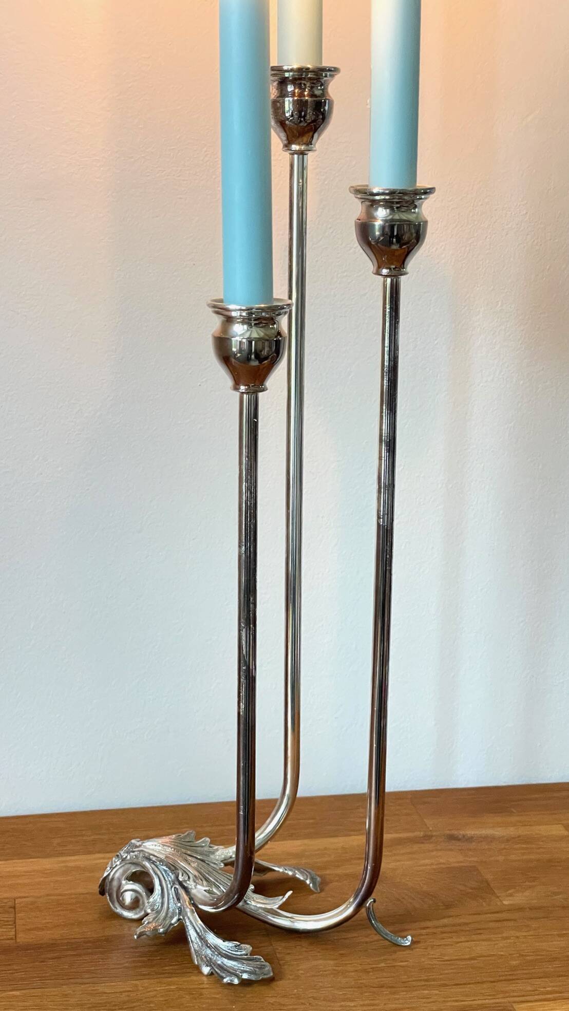 CANDLE HOLDER 3 Lights METAL Patinated Chrome