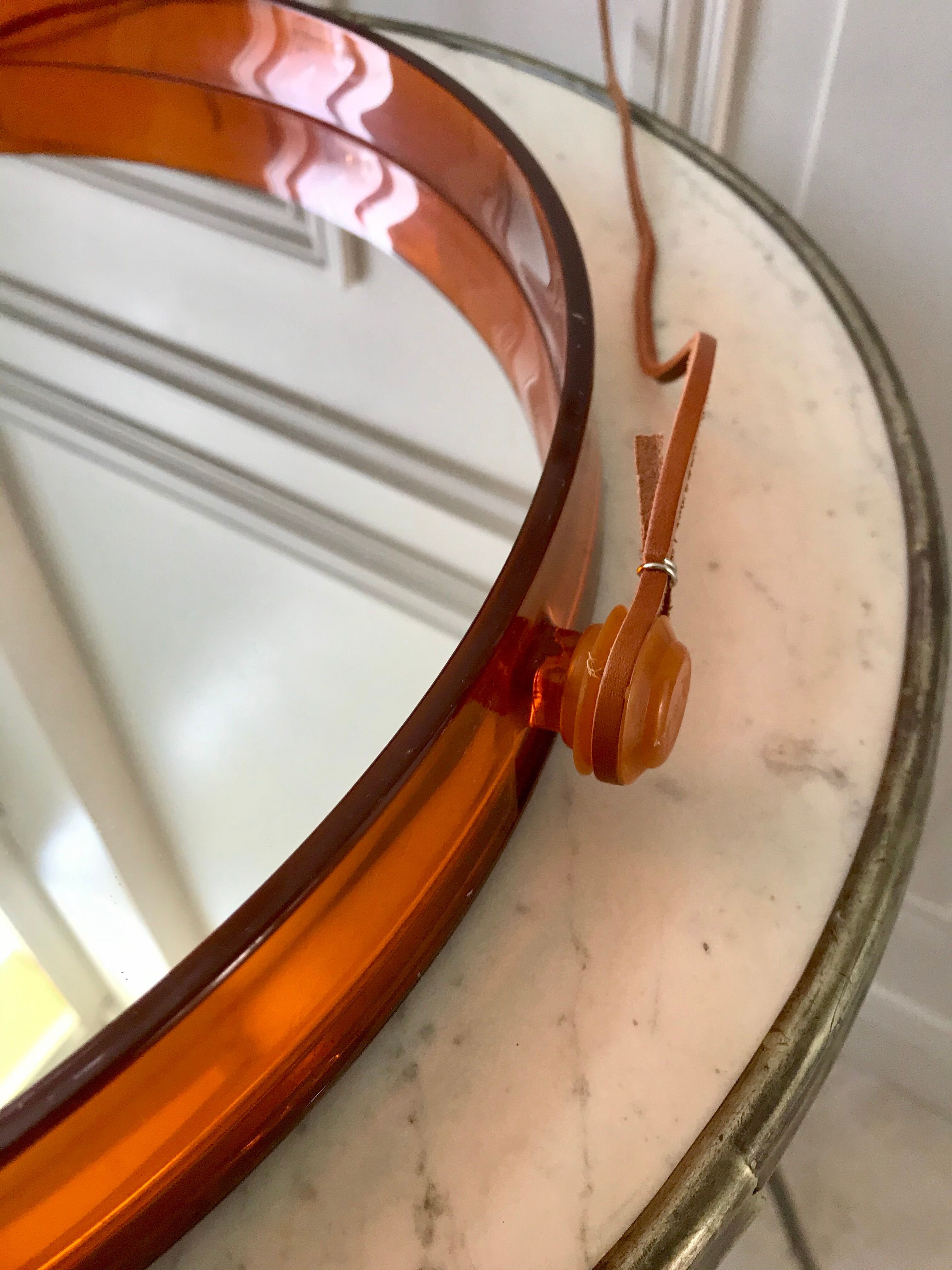 mirror cap brown orange design plexi and leather strap Made in France 1974