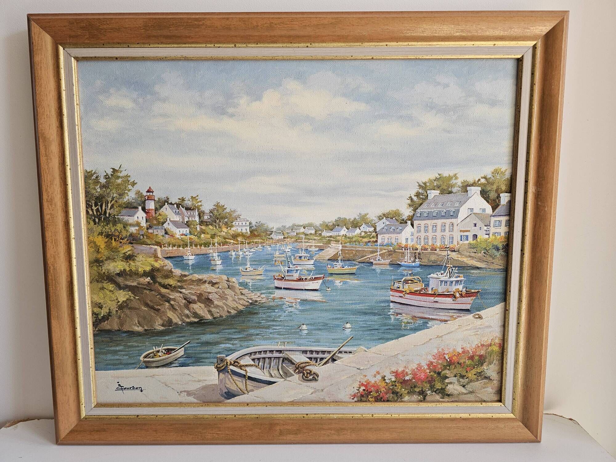 Oil Painting on Canvas Marine - Landscape Brittany - Doelan Signed J Courbon