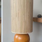Solid wood lamp with handmade lampshade, 1970