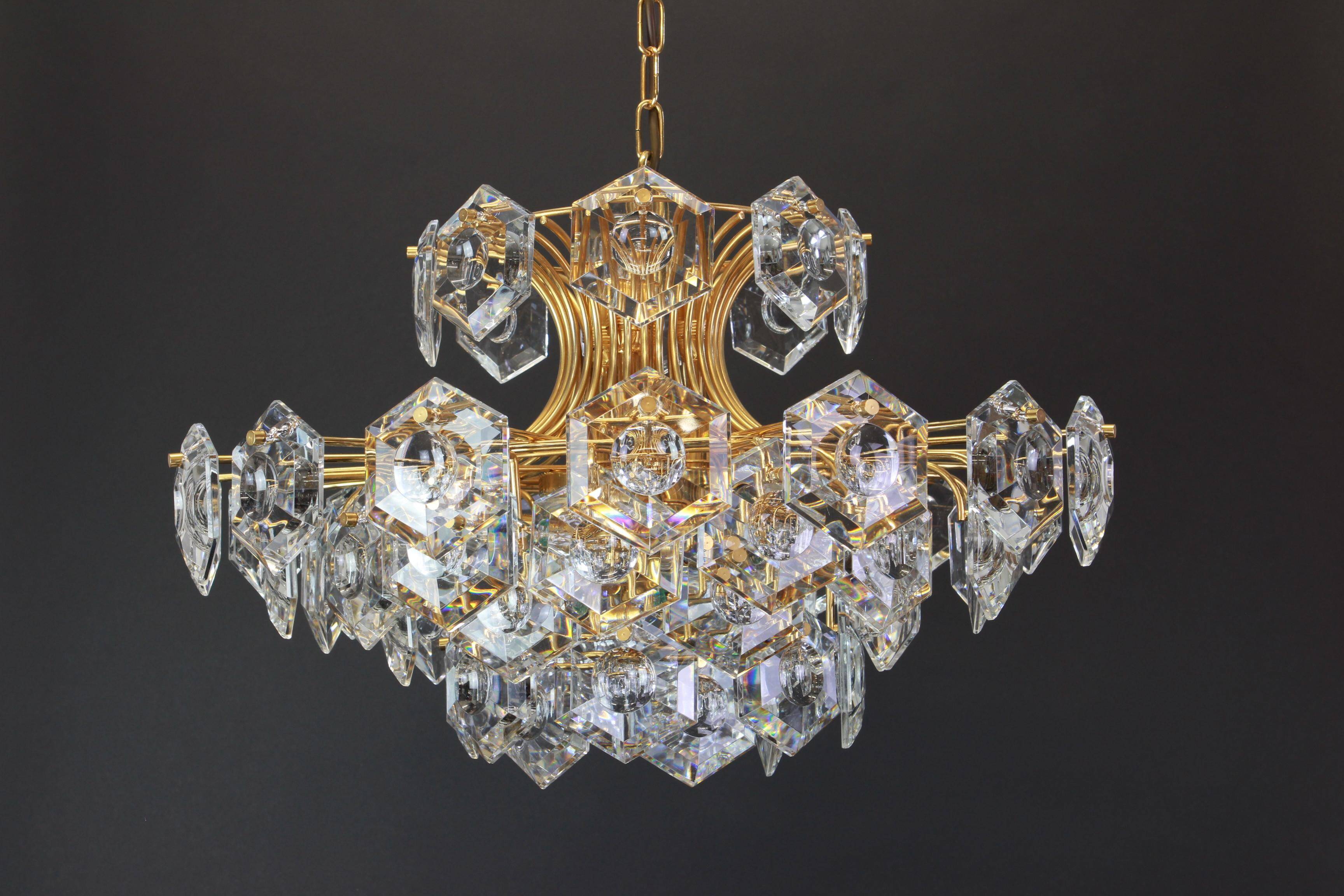Large gilded brass and crystal chandelier by Kinkeldey, Germany, 1960s.