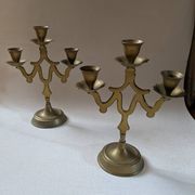 Pair of 3-branch brass candlesticks, Scandinavian country bohemian decoration