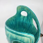 Accolay vase signed J C in brown and blue ceramic, France, vintage design 1960.