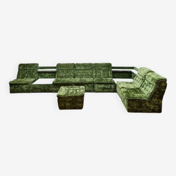 Canapé lounge vintage modulable 'velours antique vert'