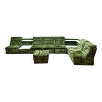 Vintage modular lounge sofa 'green antique velvet'