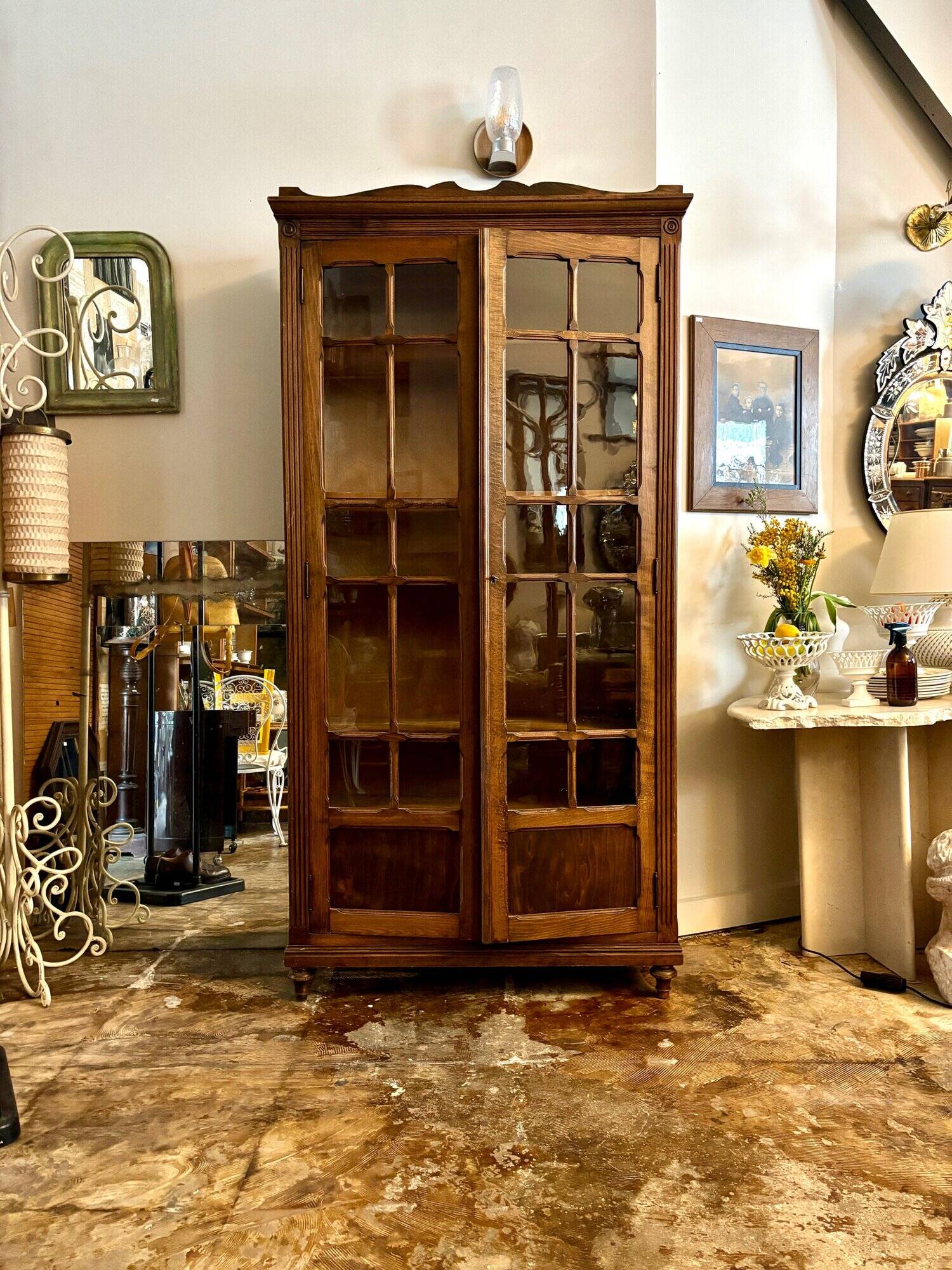 Dark wood dresser with 2 doors and 6 shelves
