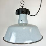 Industrial Grey Enamel Factory Lamp with Cast Iron Top, 1960s