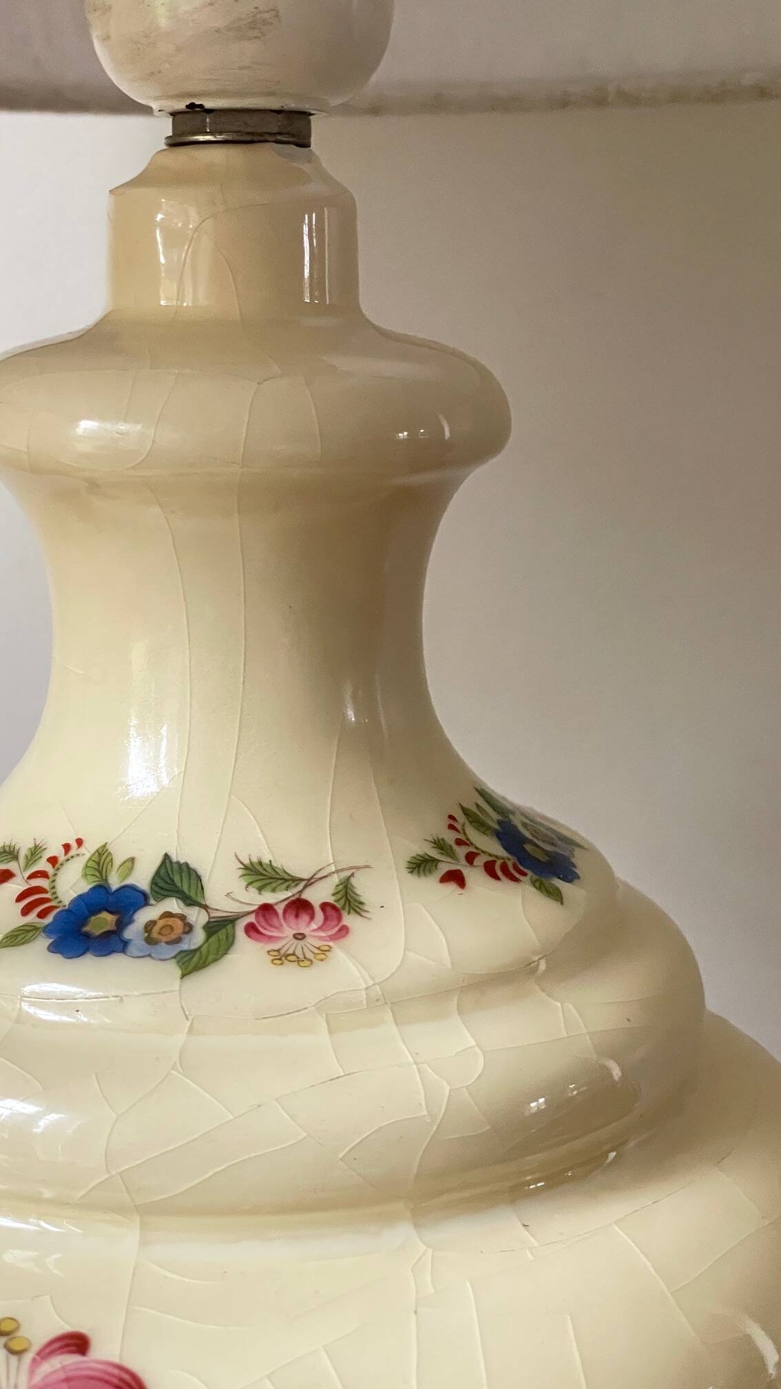 Vintage Ceramic Lamp with Wooden Base