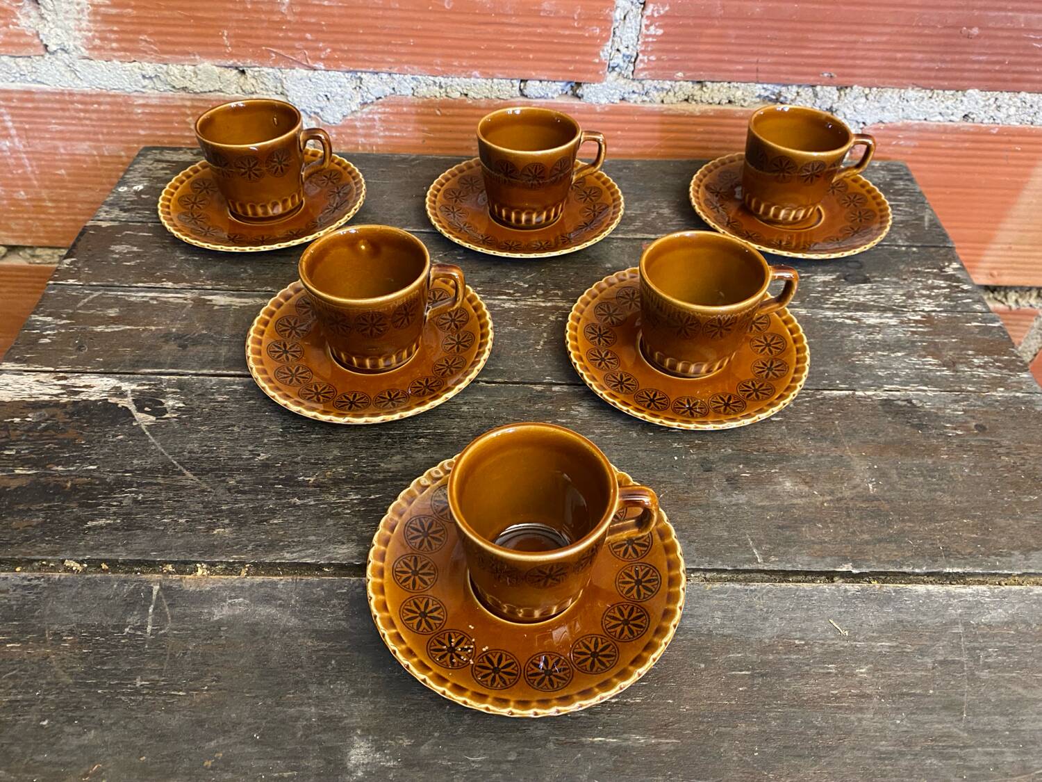 Set of 6 cups and saucers digoin colorado model vintage beige ceramic