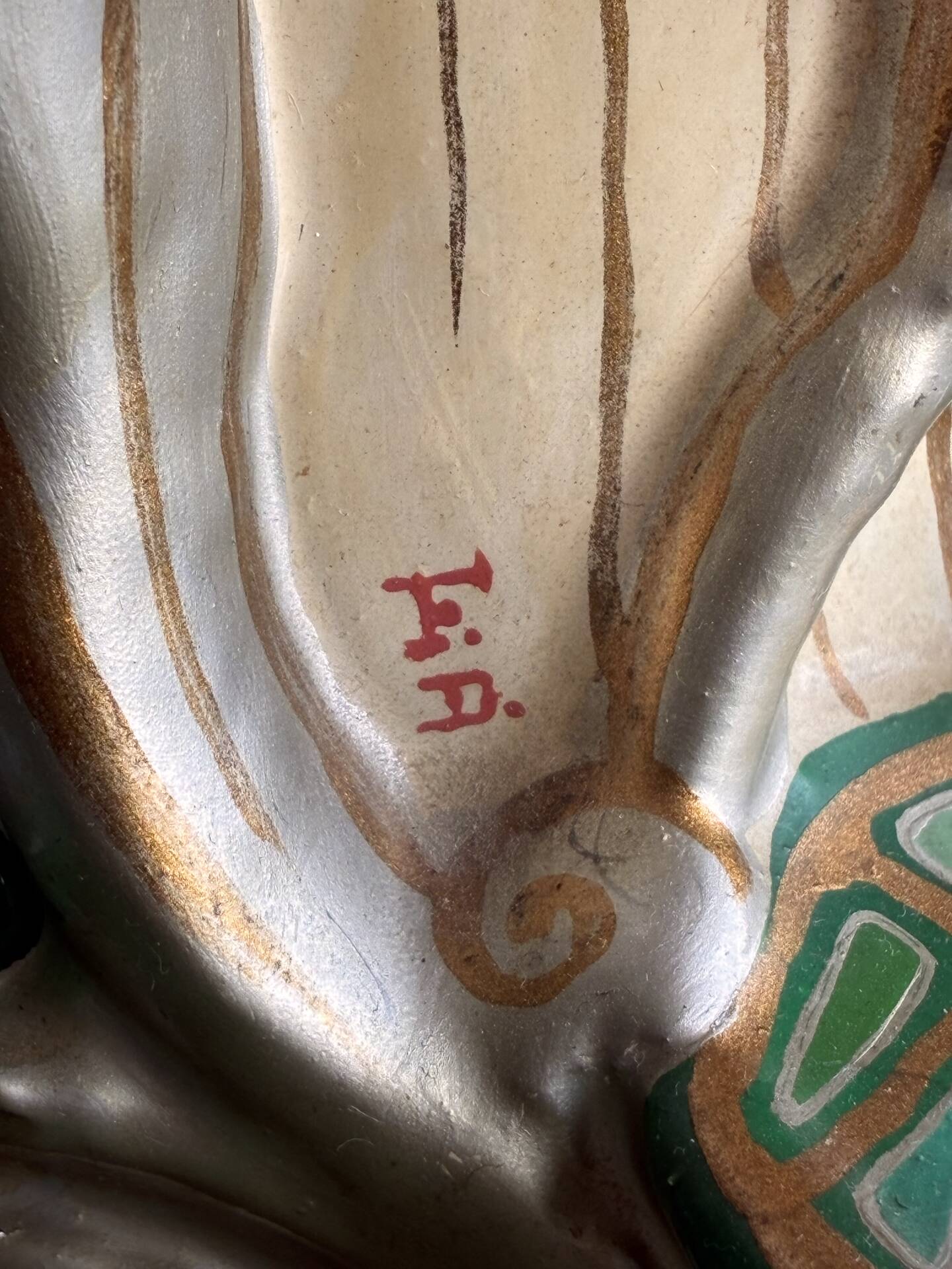 Large ceramic lamp with slip decoration signed F.D.