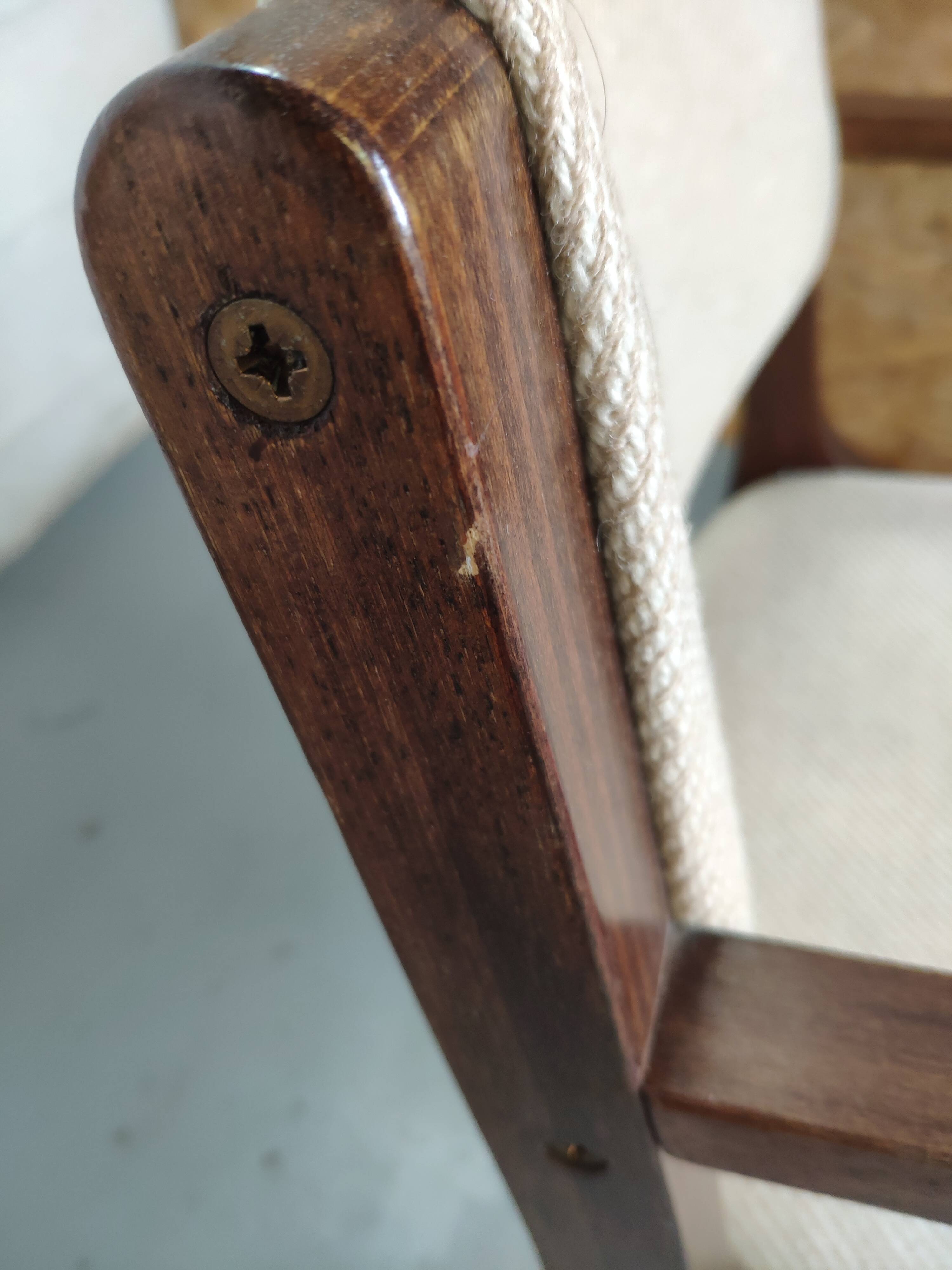 4 wooden and fabric chairs