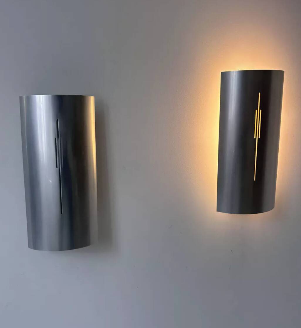 Pair of vintage wall lights, chromed metal, France 1970