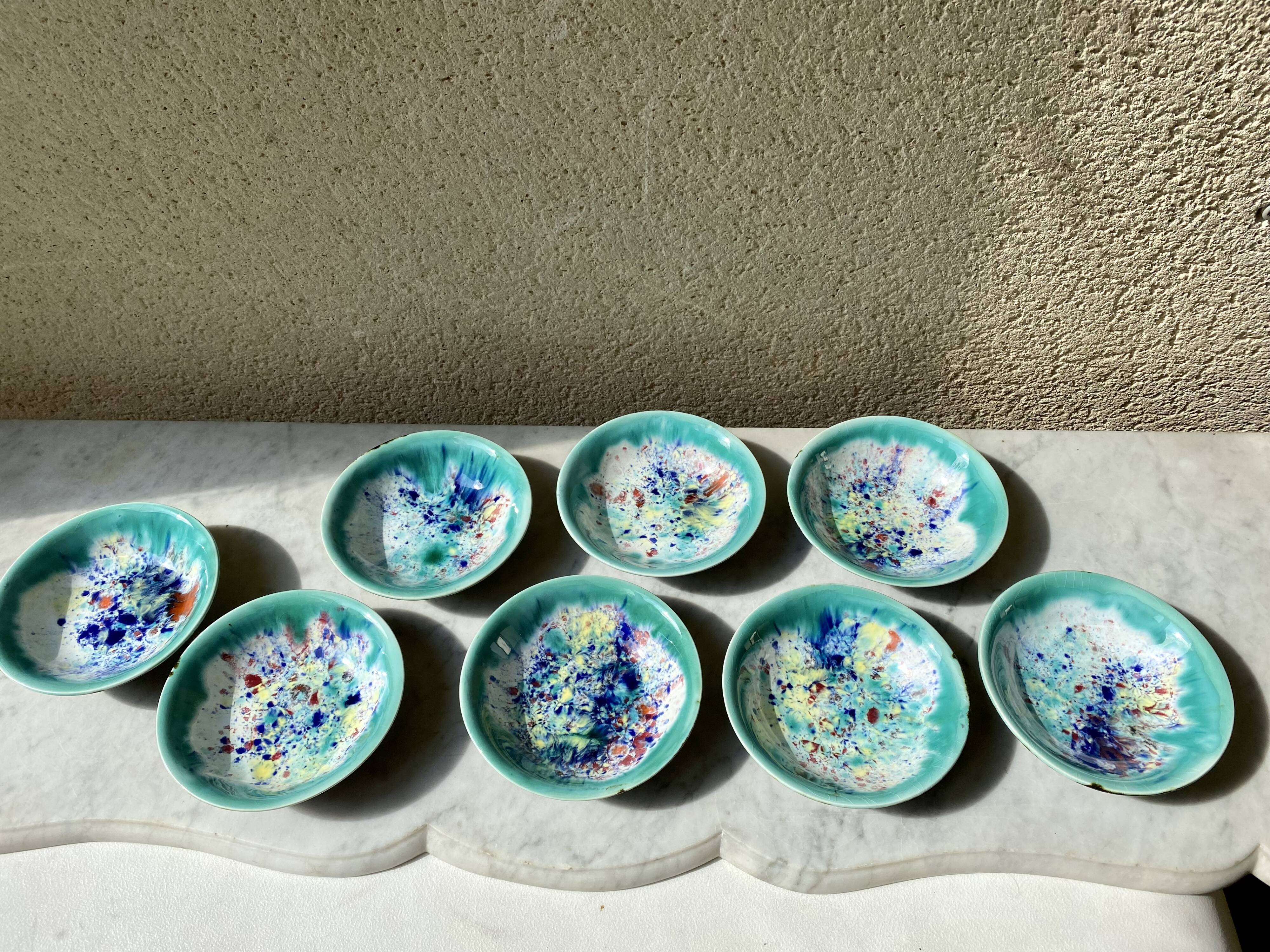 Salad bowl dessert service & 8 ramekins sandstone from the vintage Morvan 70s