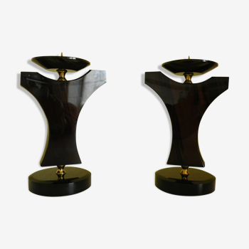 Pair of candlesticks in volcanic Crystal stone