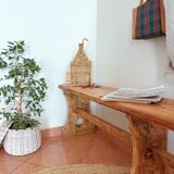Large old oak farm bench with heart decor