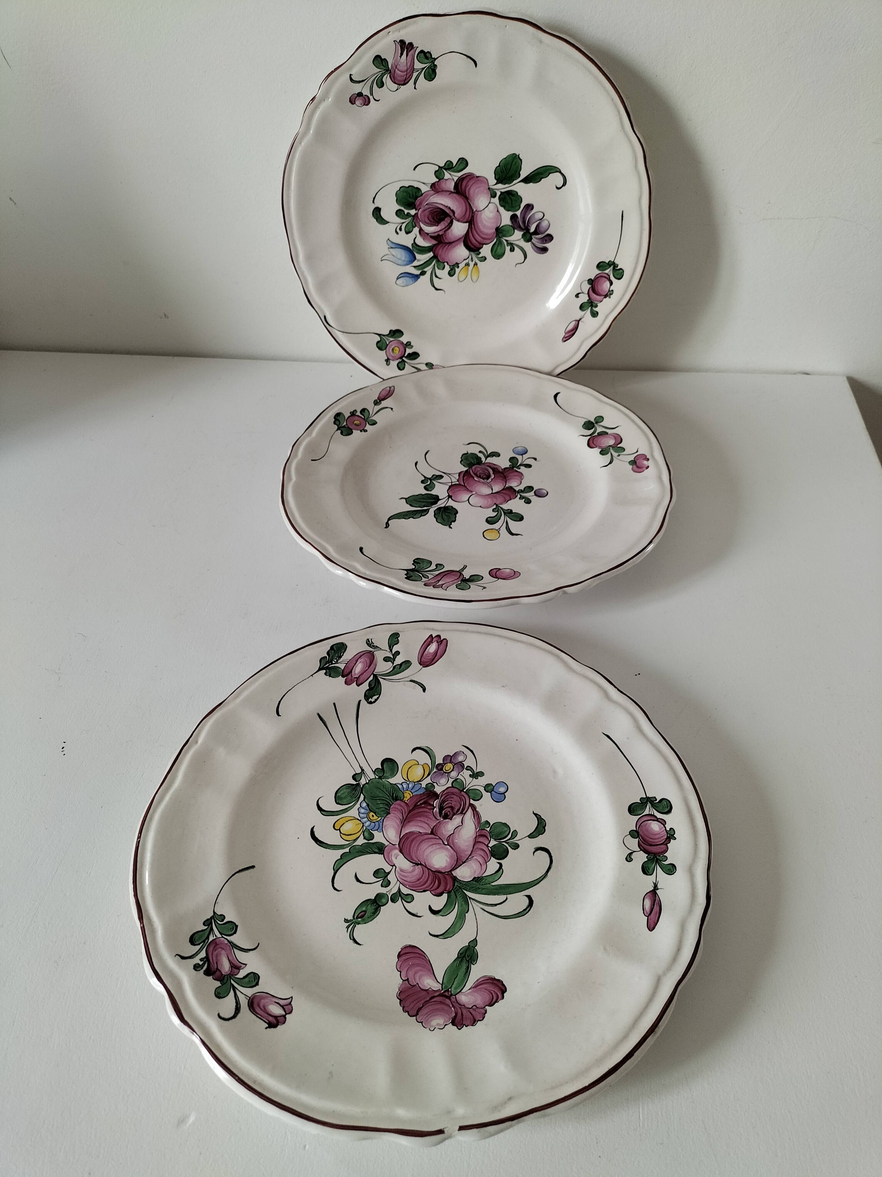 Trio of antique hand-painted plates