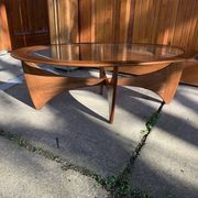 Astro oval coffee table in brown teak with glass top — Victor Wilkins, G-Plan (1960s)