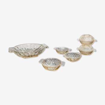 Glass cups and bowl "Croix verte Huilor" Vintage