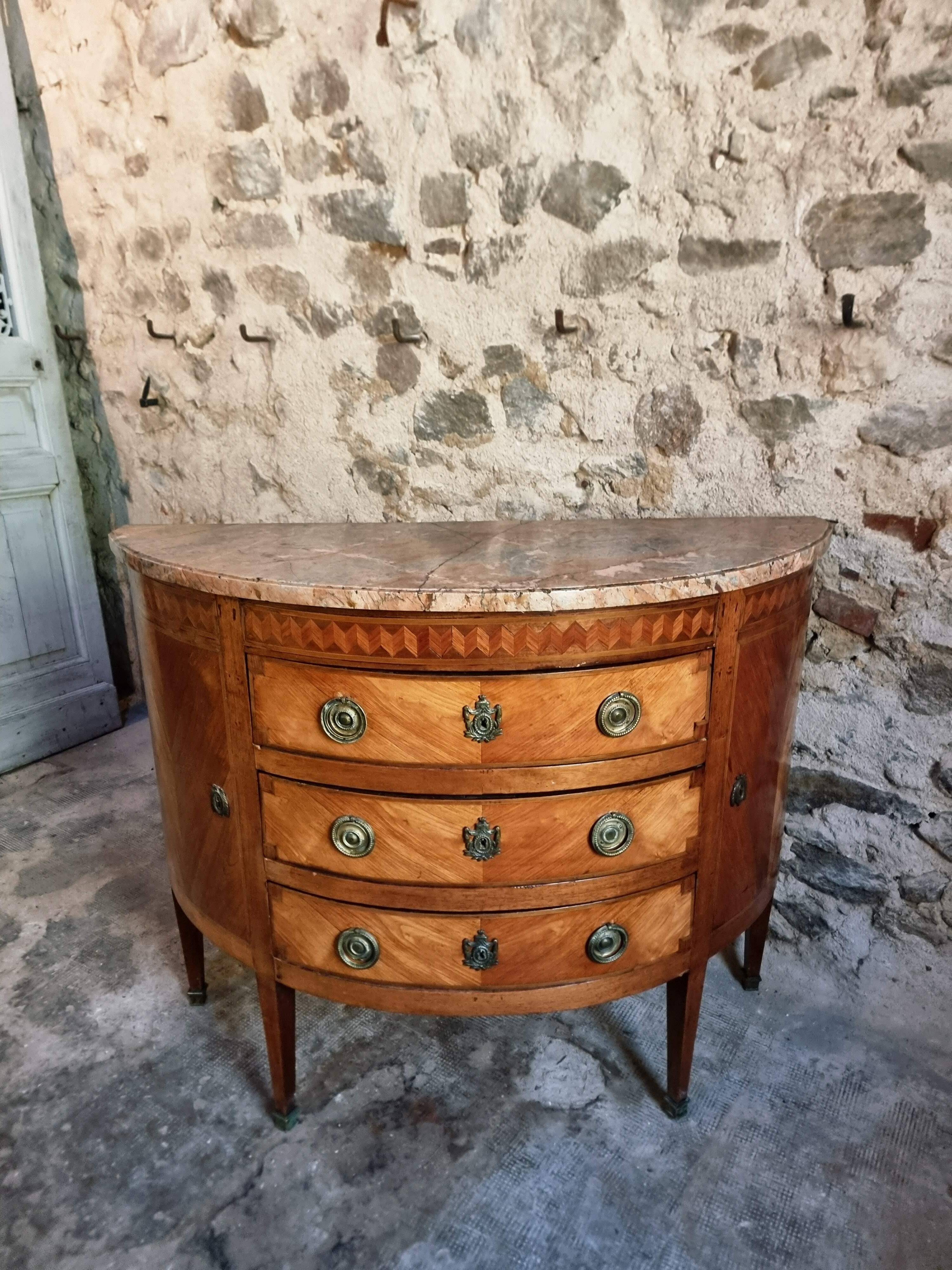 French antique demi-lune commode – Louis XVI with marble top
