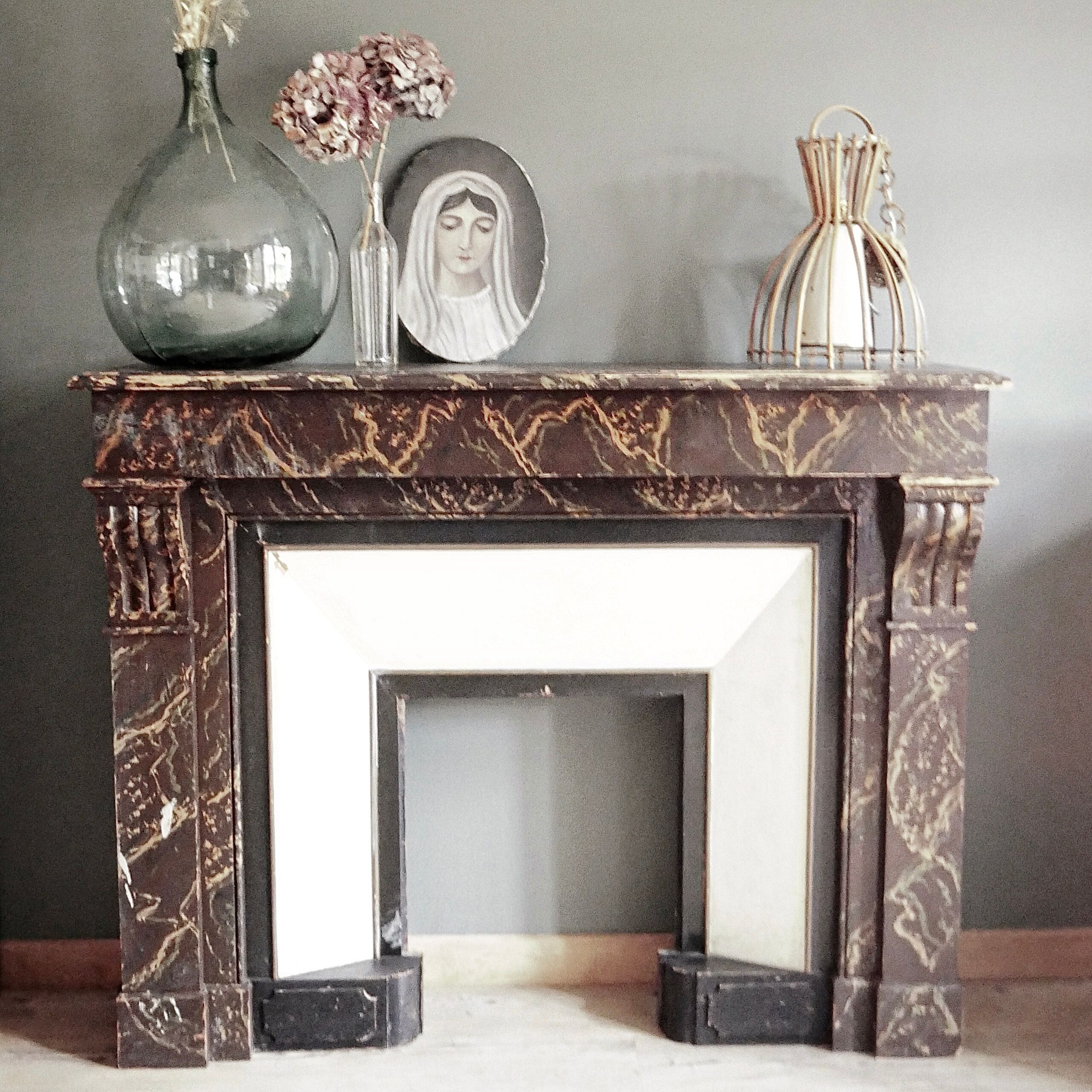Antique wooden fireplace mantle