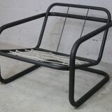 Pair of Prisunic edition armchairs, tubular steel and foam cushions, France, 1973