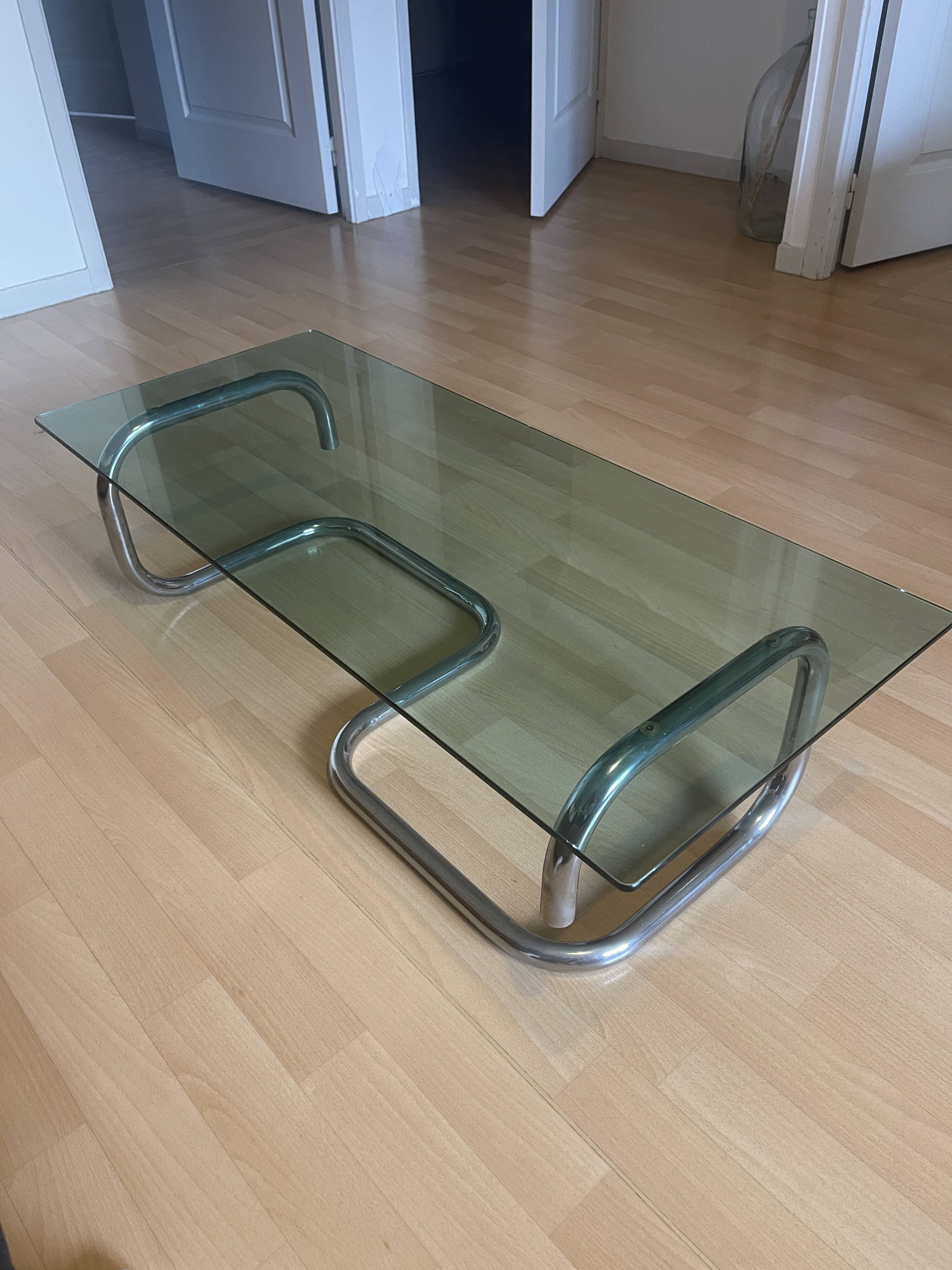 Chrome and smoked glass coffee table