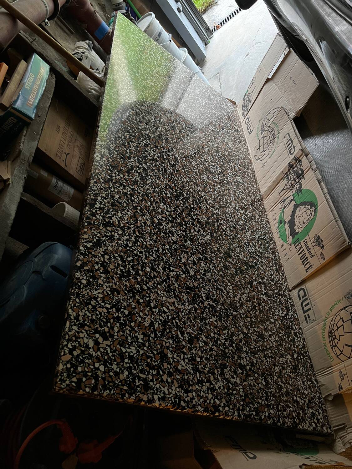 RED EDITION table, Horizon model in terrazzo