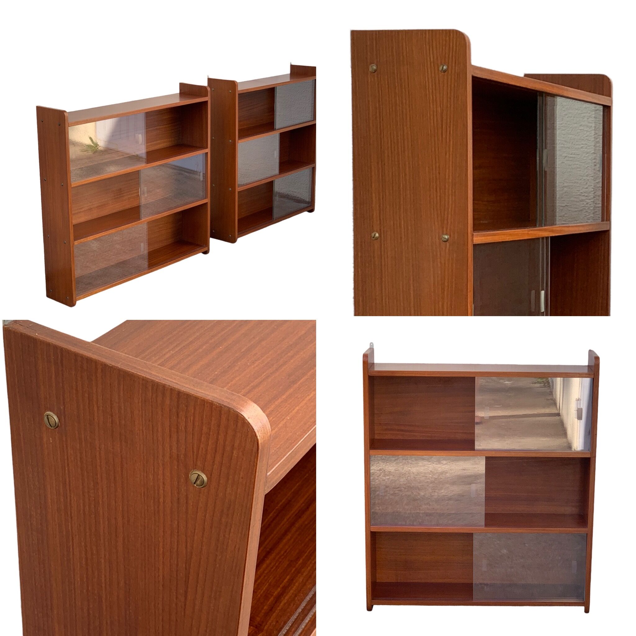 glass wall bookcase in vintage teak 1950