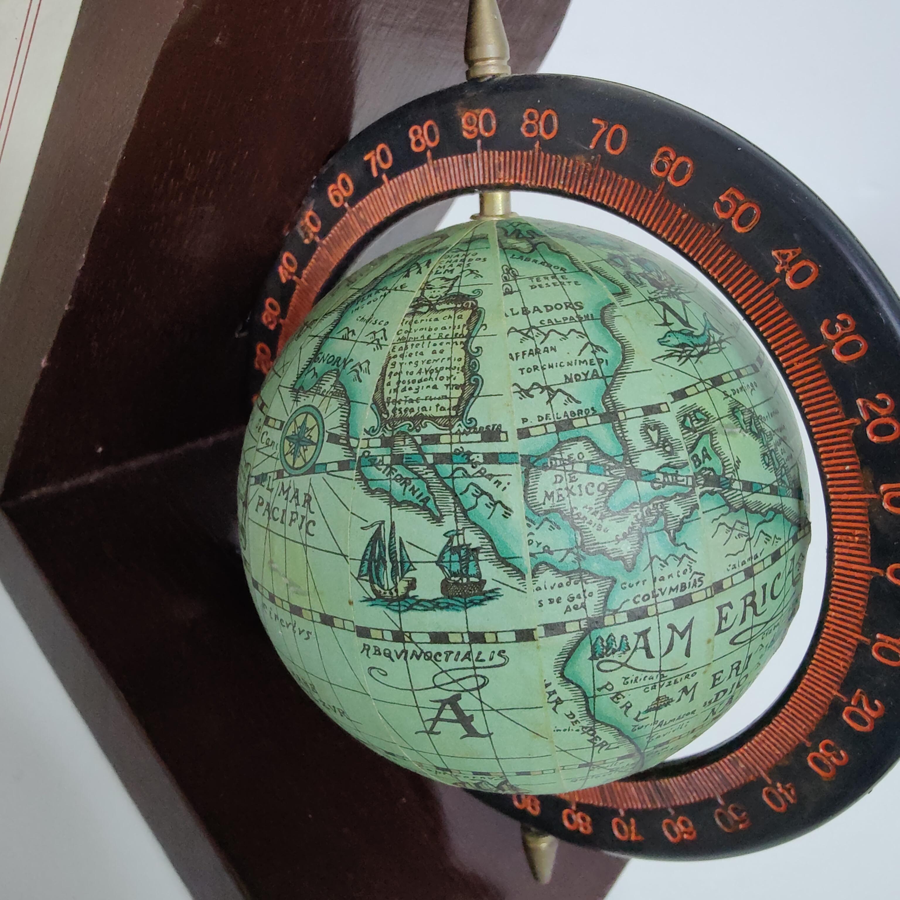 Pair of bookends vintage globe world map wood paper