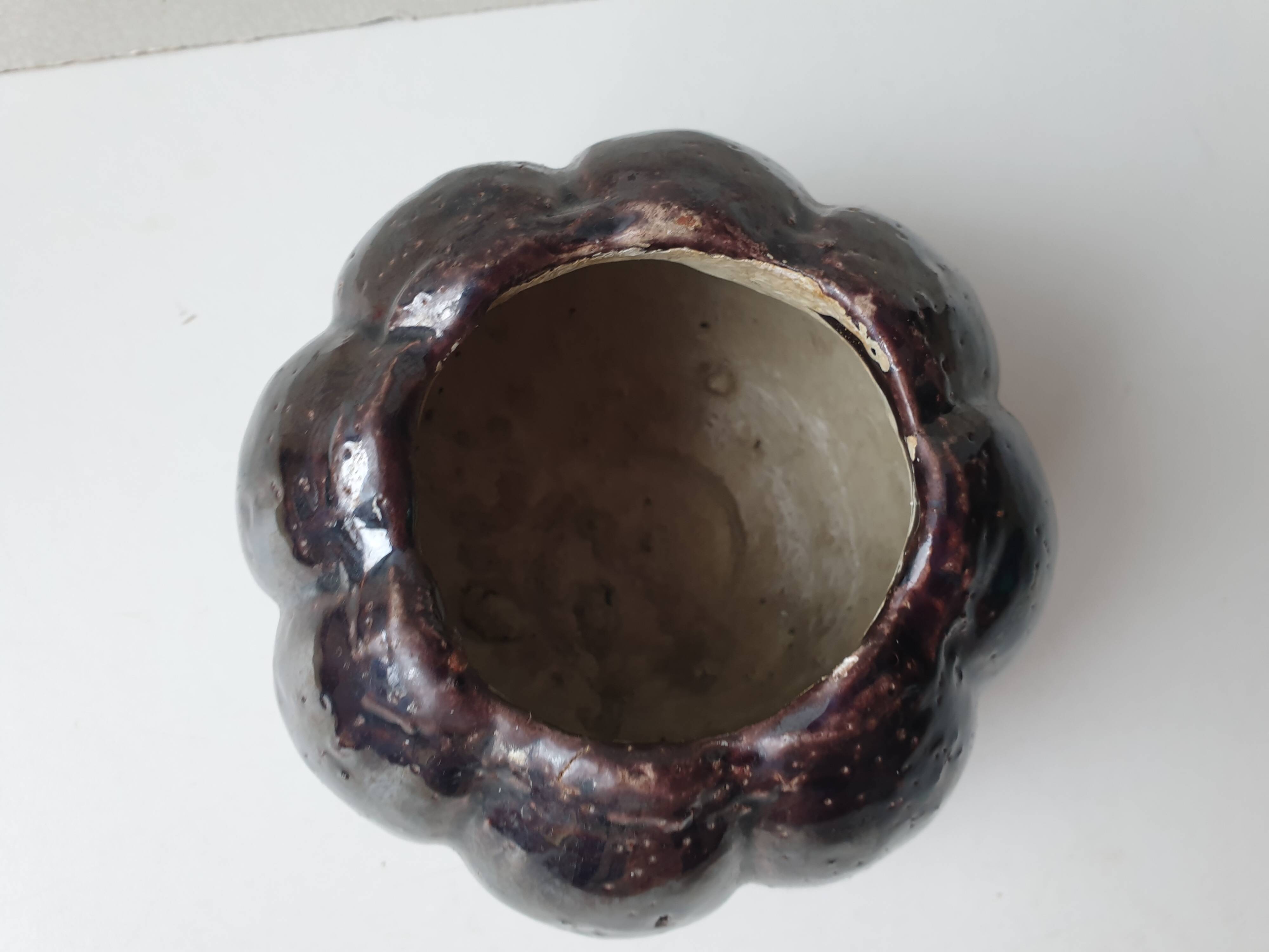 Terracotta ceramic vase in the shape of a squash signed PTMD