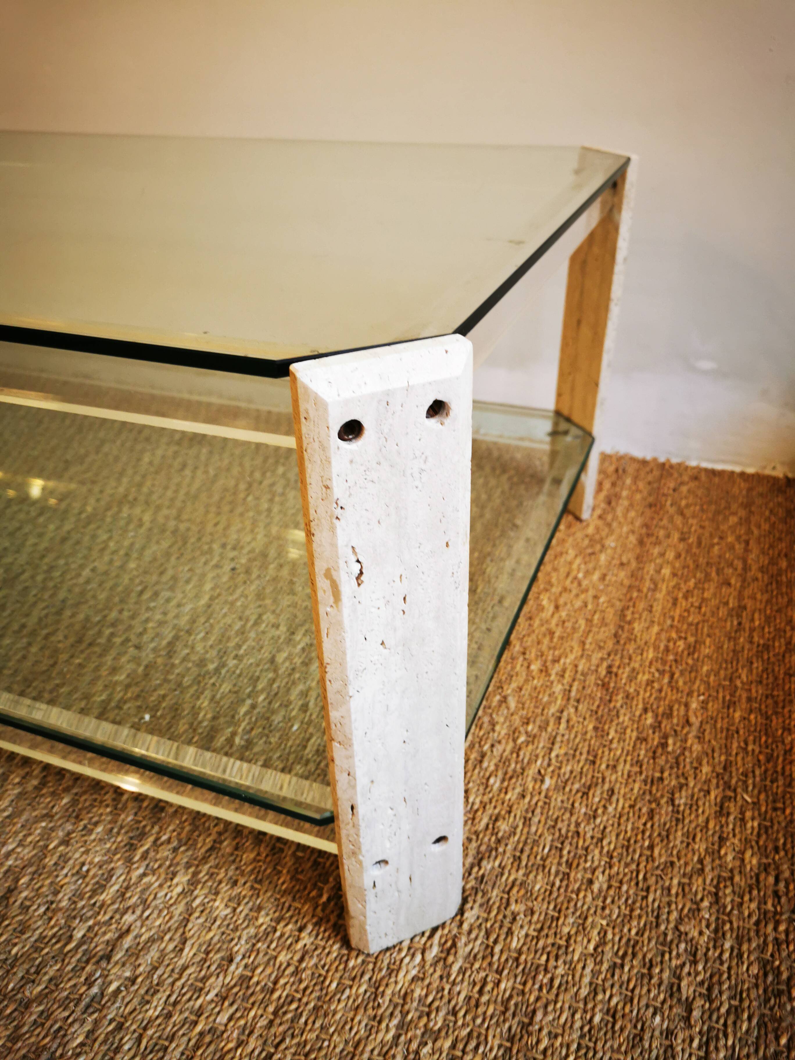 Italian travertine, perspex and glass coffee table, circa 1970