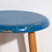 Antique wooden stool with a round seat – Central Europe, around 1950