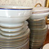 table service art deco limoges porcelain white border blue and gold 61 pieces signed