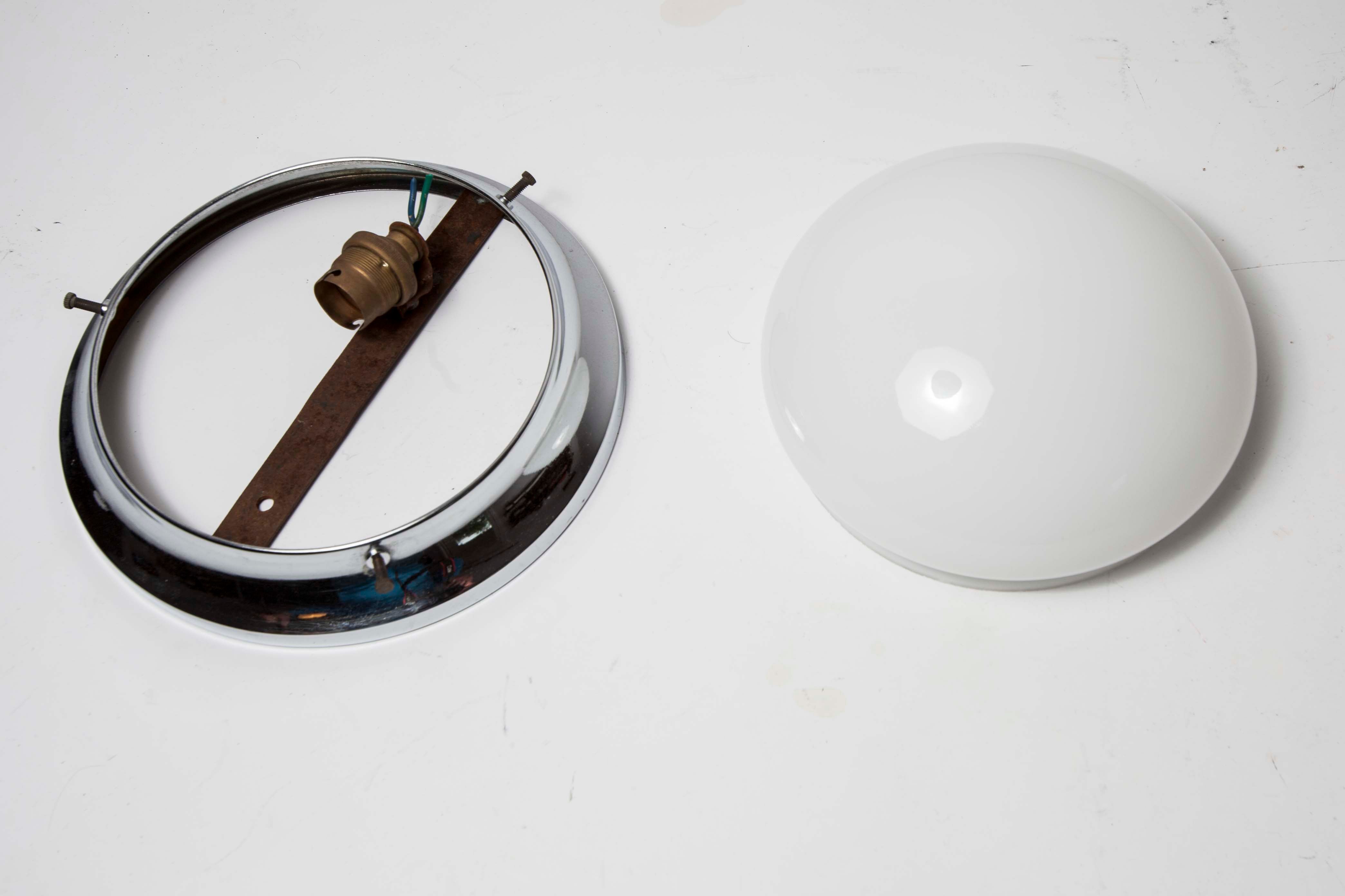 Opaline and chrome ceiling light  60s