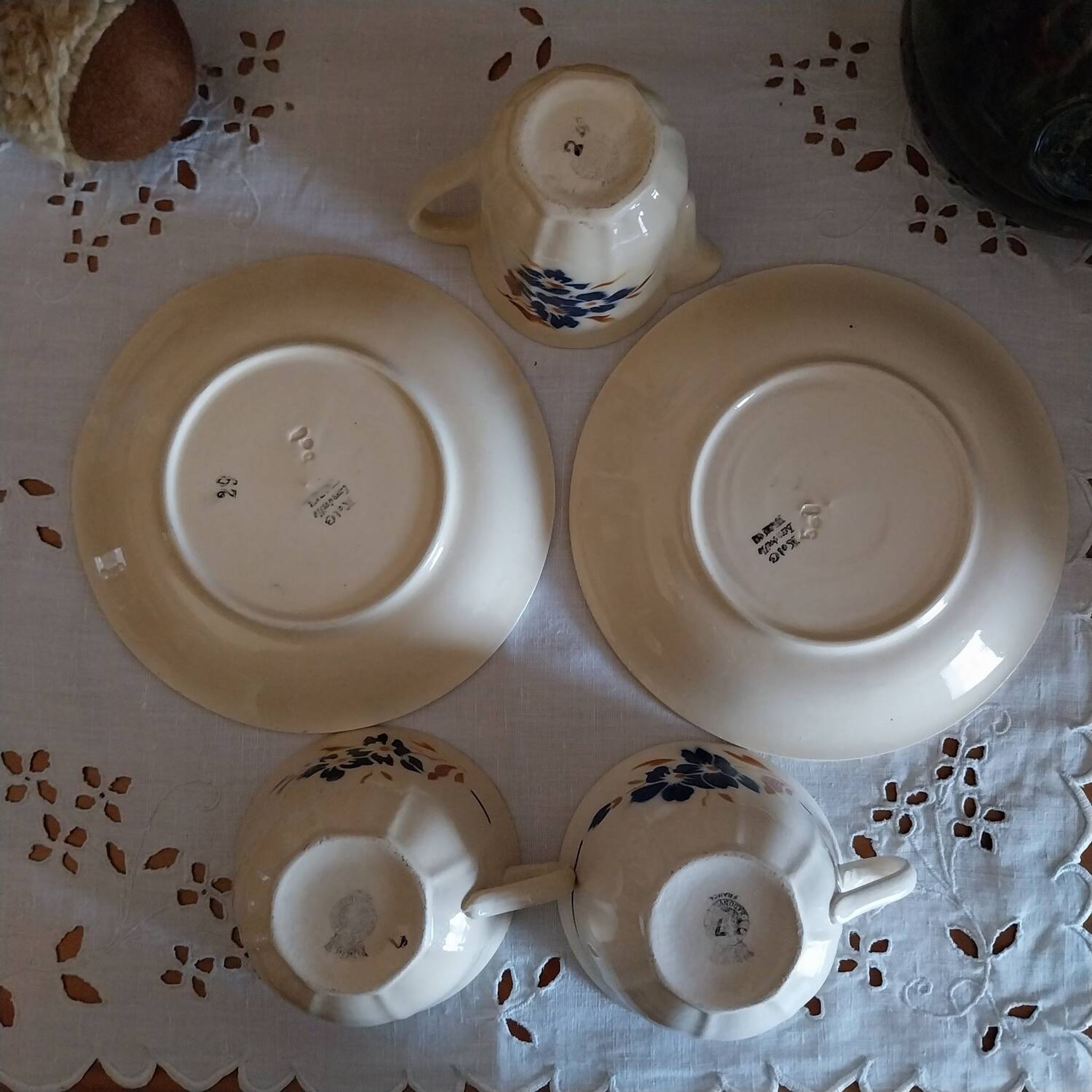 Old cups and saucers milk jug Badonviller