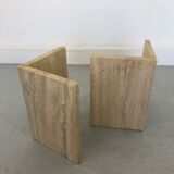 French Coffee Table in Travertine and Marble, 1960s