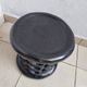 Bamiléké black stool in carved wood with rings – 33 × 35 cm