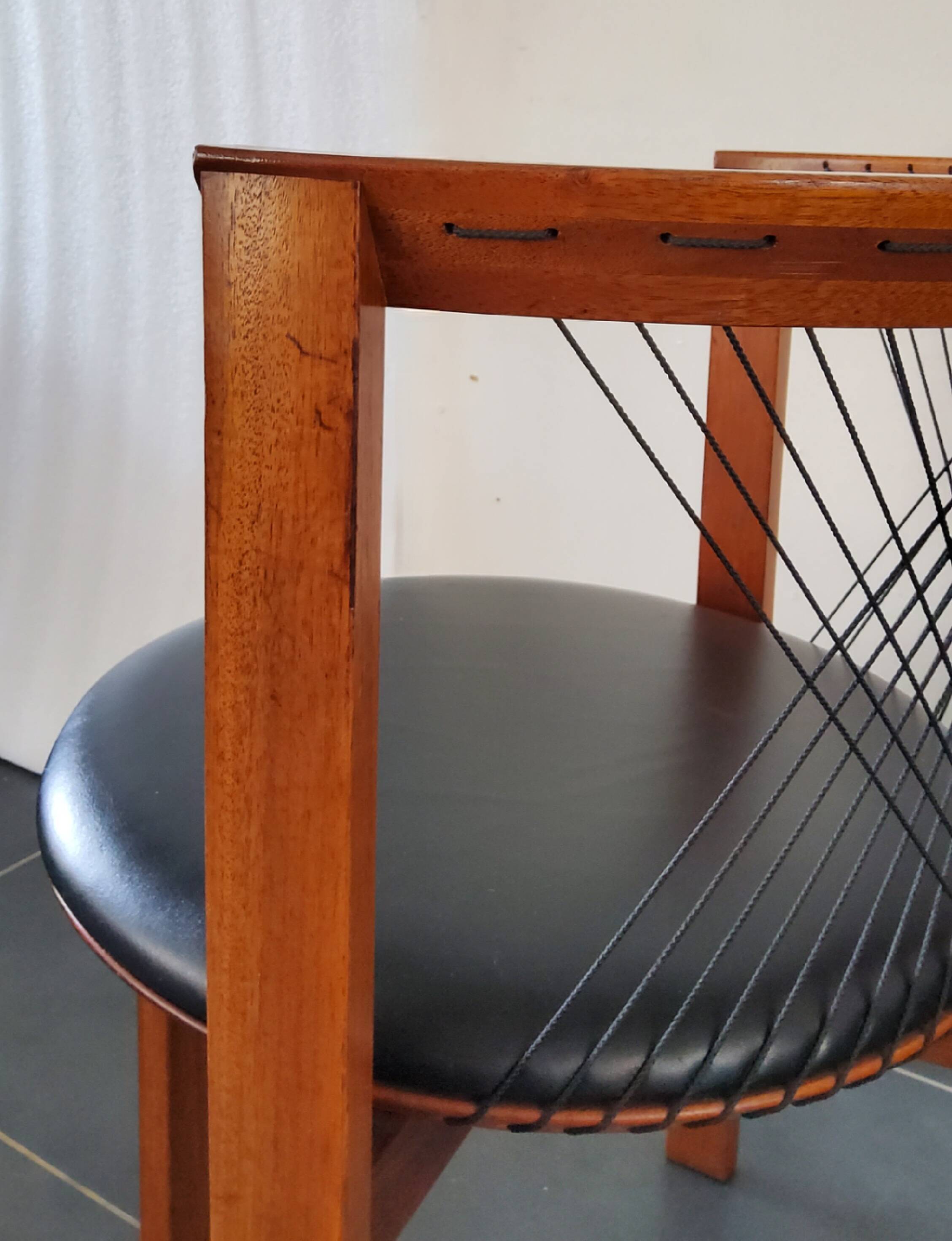 Niels Jorgen Haugesen String wood and leather chairs for Tranekaer, Denmark