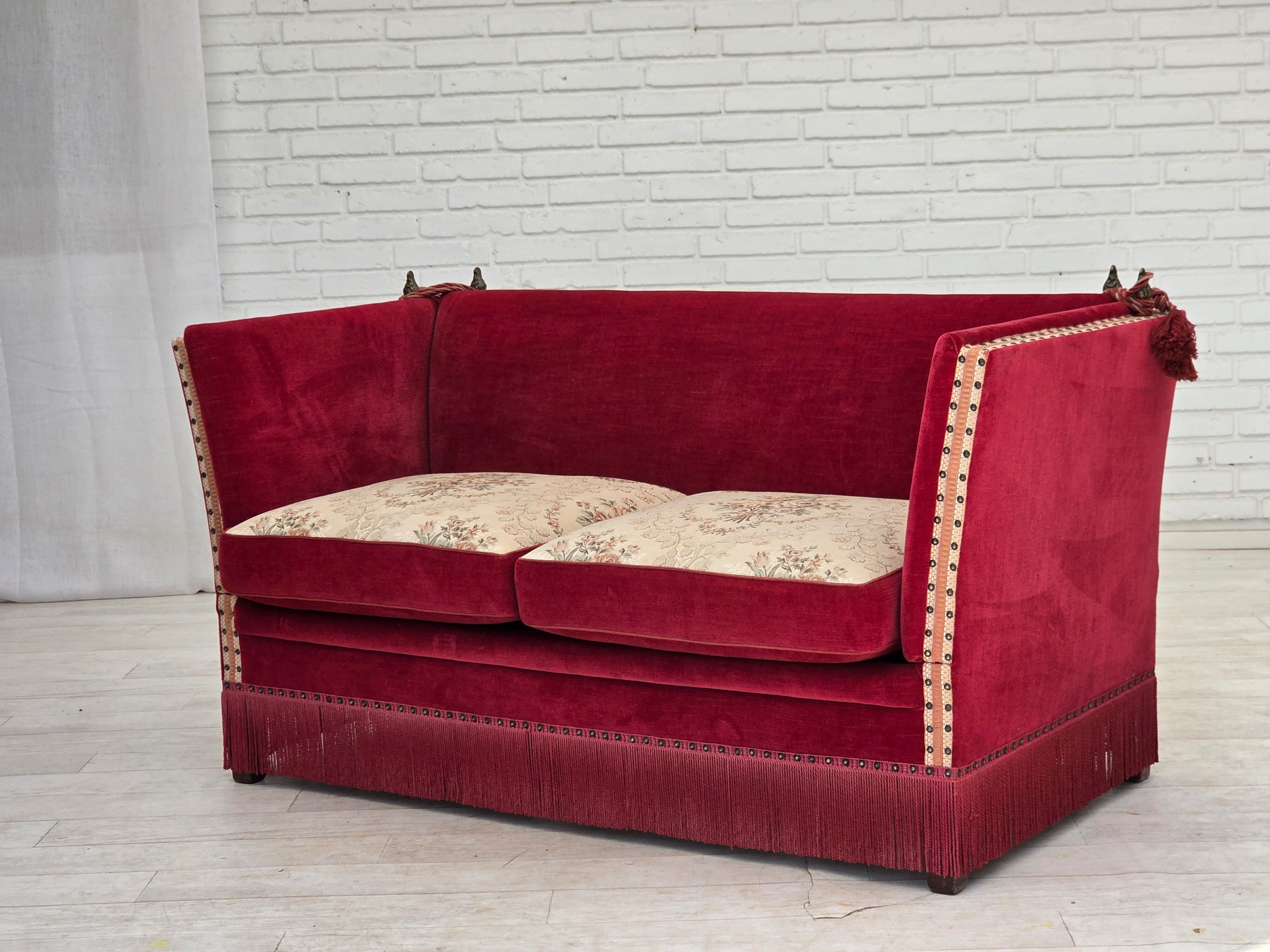 1970s, Danish 2-seater drop arm sofa, furniture velour.