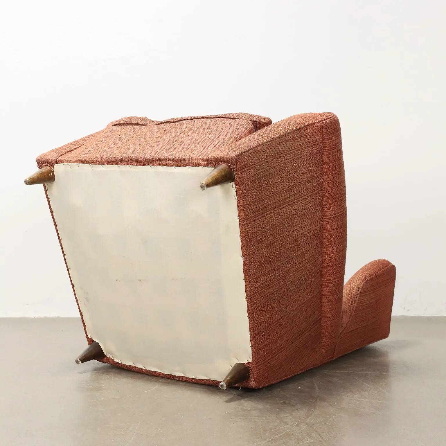 Vintage bergère armchair in wood and fabric, Italy, 1950s-1960s