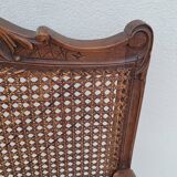 Louis XV Regency cane armchair leather armrests decorated with shell
