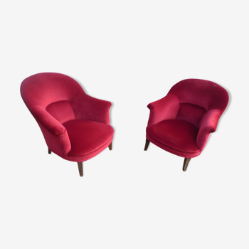 Pair of red toad armchairs
