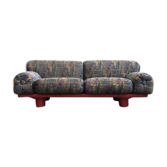 Vintage Italian Sofa from Rossi di Albizzate in Leather and Fabric, Rare Model Designed by Carlo Bar